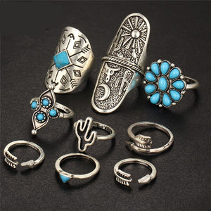 Vintage Boho Turquoise - 9 Ring Set